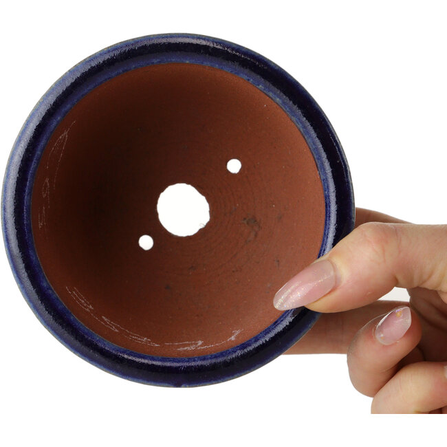 Vaso bonsai rotondo blu scuro di Eime Yozan - 105 x 105 x 85 mm
