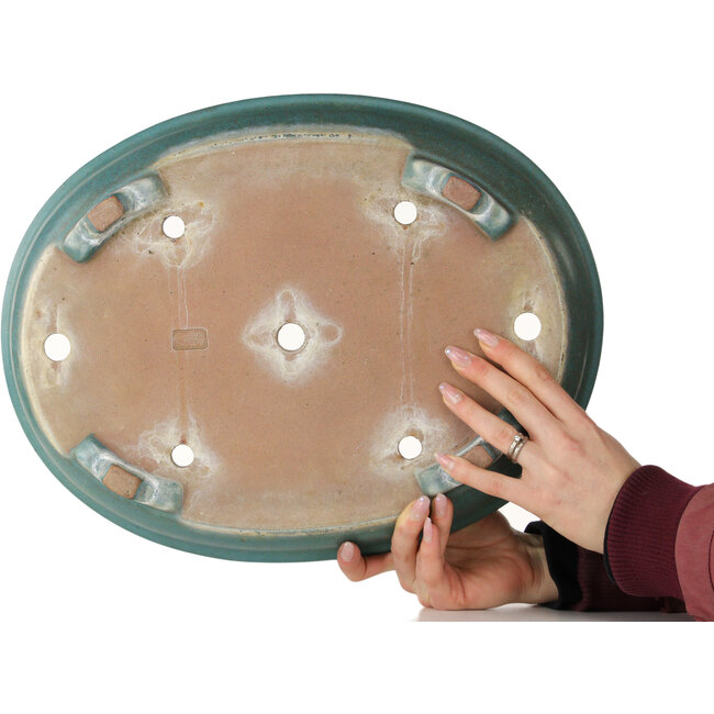 Oval turquoise bonsai pot by Reiho - 423 x 330 x 80 mm