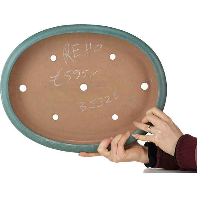 Oval turquoise bonsai pot by Reiho - 423 x 330 x 80 mm