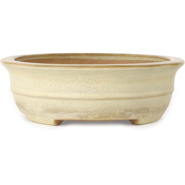 Pot à bonsaï ovale craquelé blanc cassé par Yamafusa - 352 x 277 x 87 mm