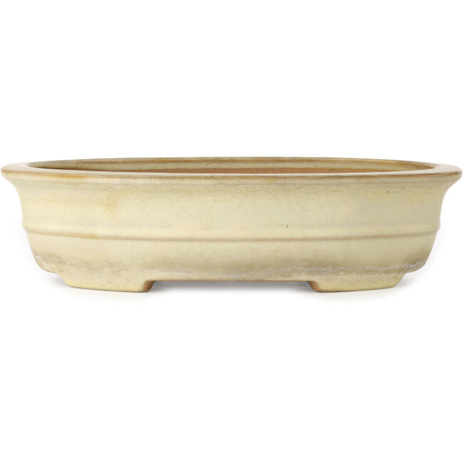 Oval off-white craquelé bonsai pot by Yamafusa - 352 x 277 x 87 mm