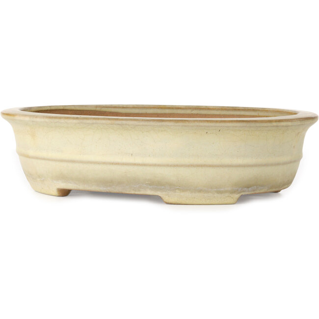 Oval off-white craquelé bonsai pot by Yamafusa - 352 x 277 x 87 mm