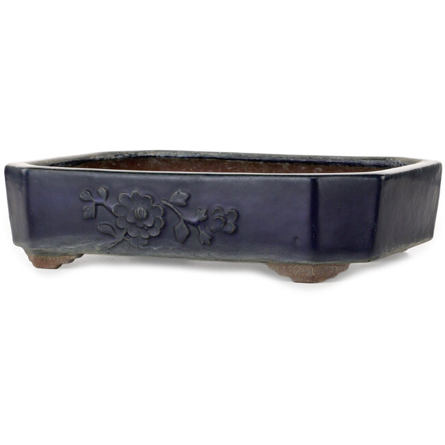 Pot à bonsaï rectangulaire bleu foncé de Yamaaki - 318 x 243 x 78 mm