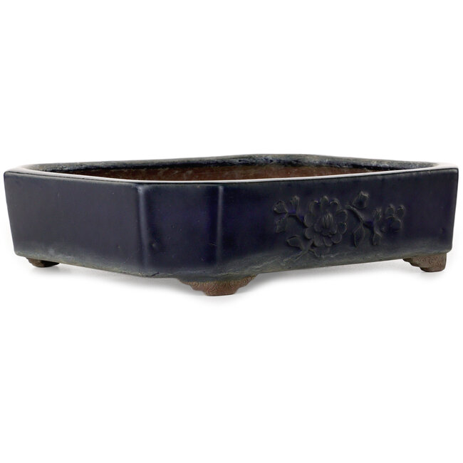 Oval dark blue bonsai pot by Yamaaki - 318 x 243 x 78 mm