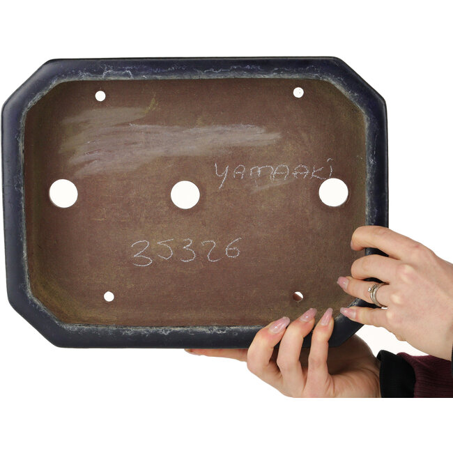 Oval dark blue bonsai pot by Yamaaki - 318 x 243 x 78 mm