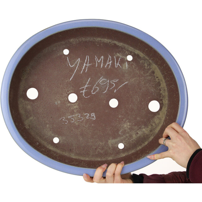Oval blue bonsai pot by Yamaaki - 477 x 402 x 100 mm