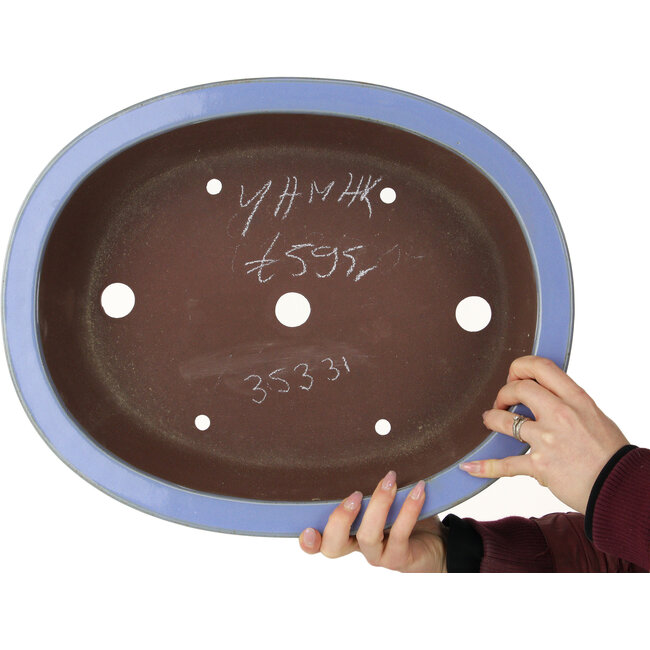 Pot à bonsaï ovale bleu de Yamaaki - 450 x 360 x 120 mm
