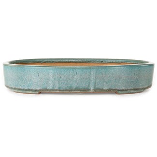  Reihou (Bonsai Matsushita Hiroyuki or Mr.MATSUSHITA Reiji    Master) 288 mm oval turquoise bonsai pot by Reiho, Tokoname, Japan