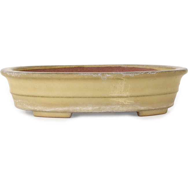 Oval beige bonsai pot by Reiho - 258 x 210 x 62 mm