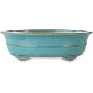  Reihou (Bonsai Matsushita Hiroyuki or Mr.MATSUSHITA Reiji    Master) 350 mm oval turquoise bonsai pot by Reiho, Tokoname, Japan