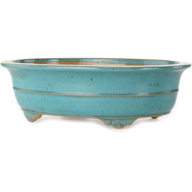Oval turquoise bonsai pot by Reiho - 350 x 272 x 103 mm