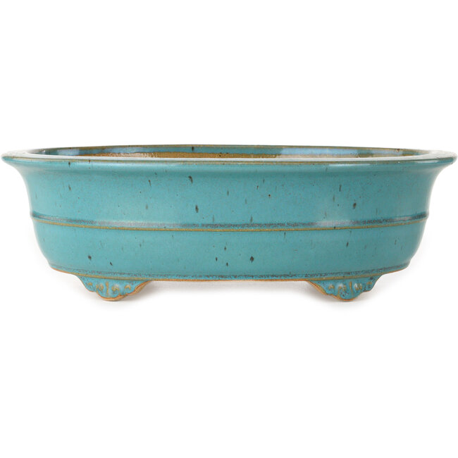 Oval turquoise bonsai pot by Reiho - 350 x 272 x 103 mm