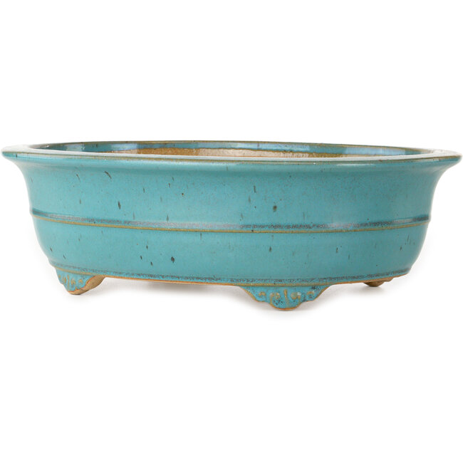 Pot à bonsaï ovale turquoise de Reiho - 350 x 272 x 103 mm
