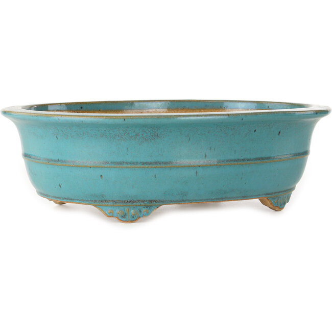 Oval turquoise bonsai pot by Reiho - 350 x 272 x 103 mm