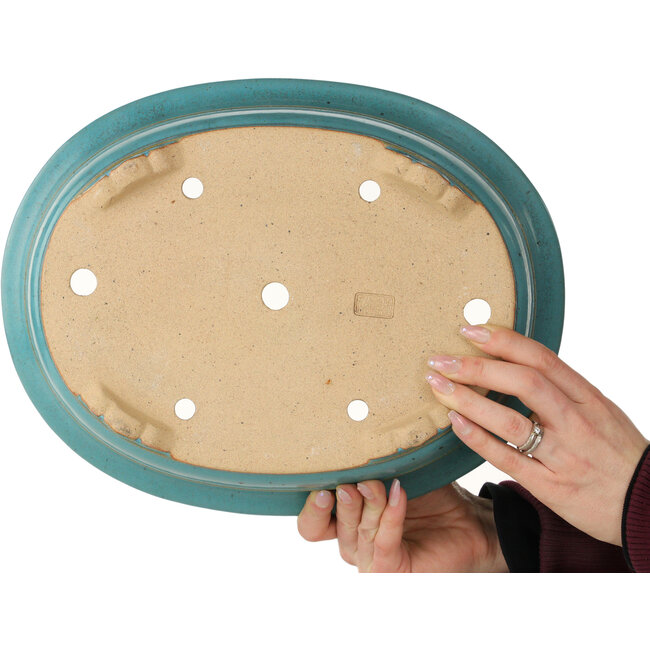 Maceta ovalada turquesa para bonsái de Reiho - 350 x 272 x 103 mm