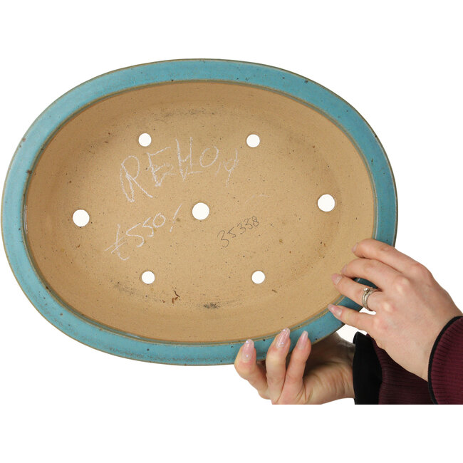 Vaso bonsai ovale turchese di Reiho - 350 x 272 x 103 mm