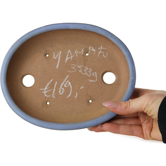 Oval blue bonsai pot by Yamafusa - 190 x 152 x 43 mm