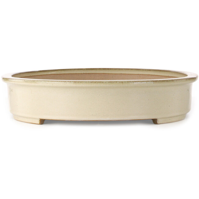 Ovale gebroken witte bonsaipot van Seizan (Reihou, Kataoka Katsushi, meester Seizan oven) - 640 x 452 x 95 mm