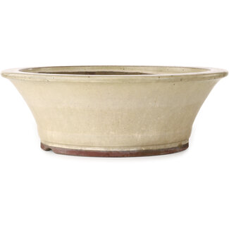  Yamaaki Ronde, gebroken witte bonsaipot van 463 mm van Yamaaki, Tokoname, Japan.