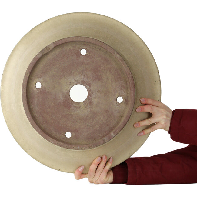 Ronde, gebroken witte bonsaipot van Yamaaki - 463 x 463 x 155 mm