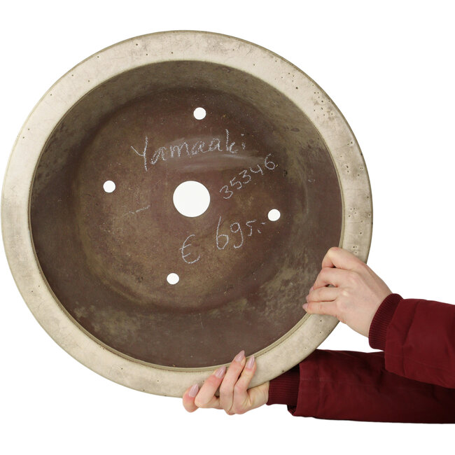 Runder, cremefarbener Bonsai-Topf von Yamaaki – 463 x 463 x 155 mm