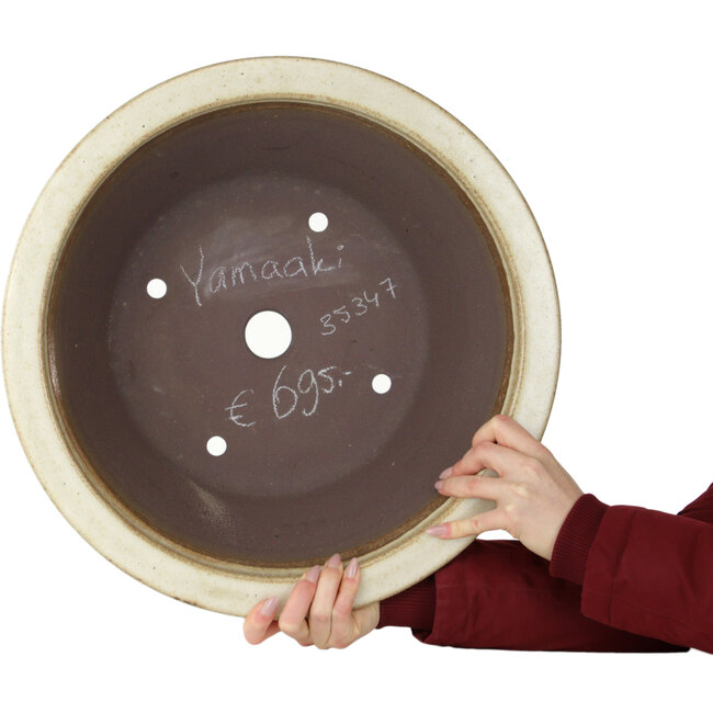 Round off-white bonsai pot by Yamaaki - 450 x 450 x 138 mm