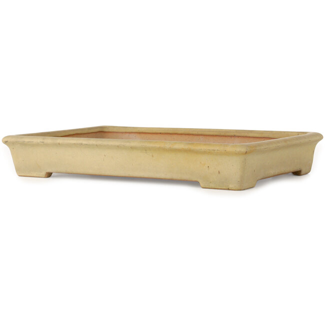 Rectangular off-white bonsai pot by Seizan (Reihou, Kataoka Katsushi, master Seizan kiln) - 383 x 258 x 57 mm