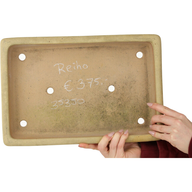 Rechthoekige gebroken witte bonsaipot van Seizan (Reihou, Kataoka Katsushi, meester Seizan oven) - 383 x 258 x 57 mm