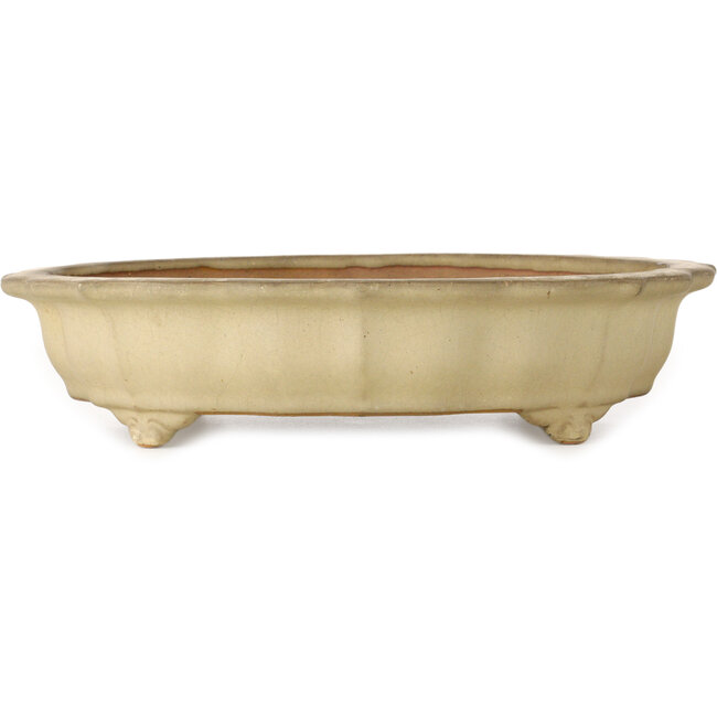 Pot à bonsaï Lotus blanc cassé par Seizan (Reihou, Kataoka Katsushi, maître four Seizan) - 322 x 322 x 73 mm