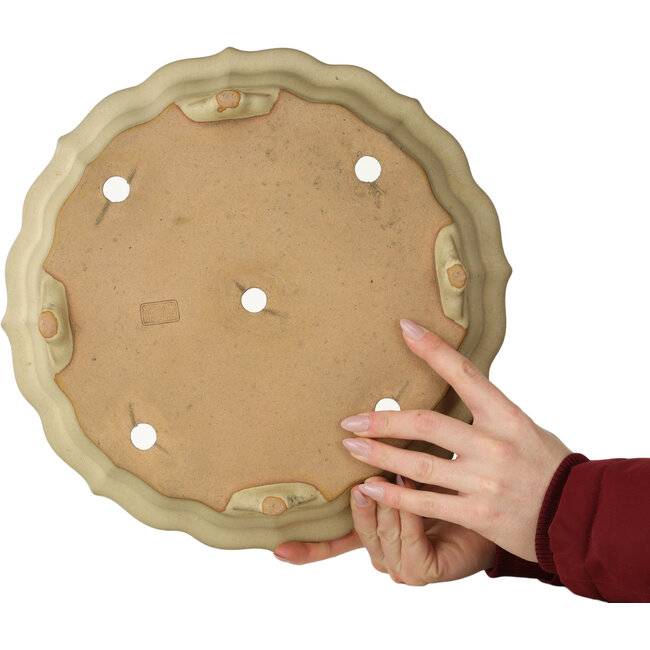 Pot à bonsaï Lotus blanc cassé par Seizan (Reihou, Kataoka Katsushi, maître four Seizan) - 322 x 322 x 73 mm