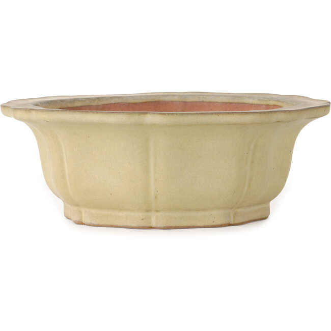 Pot à bonsaï Lotus blanc cassé par Seizan (Reihou, Kataoka Katsushi, maître four Seizan) - 252 x 252 x 90 mm