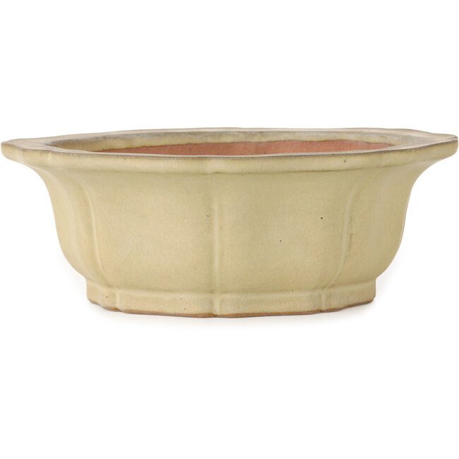 Pot à bonsaï Lotus blanc cassé par Seizan (Reihou, Kataoka Katsushi, maître four Seizan) - 252 x 252 x 90 mm