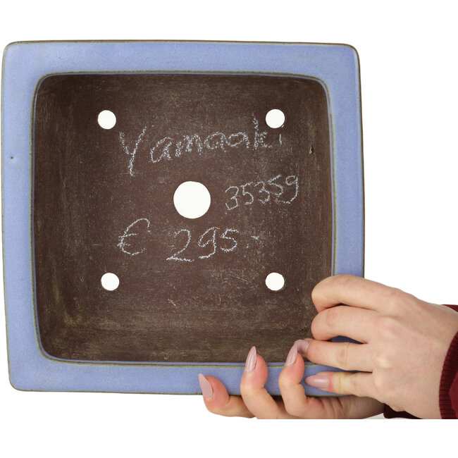 Square blue bonsai pot by Yamaaki - 238 x 238 x 105 mm