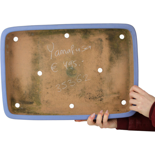 Pot à bonsaï rectangulaire bleu de Yamafusa - 473 x 332 x 72 mm