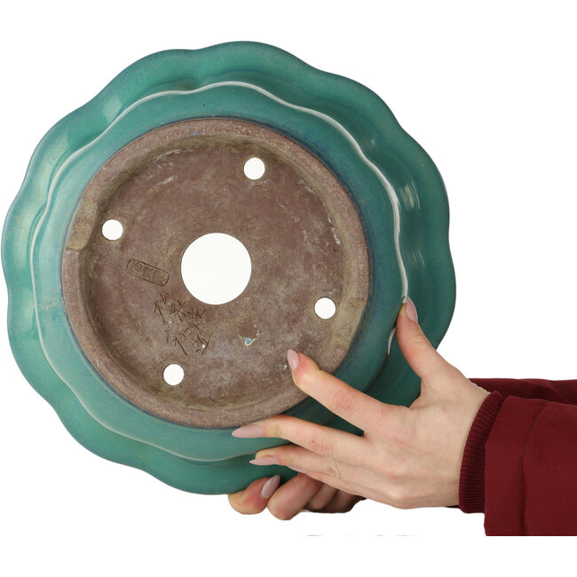 Lotus turquoise bonsai pot by Yamaaki - 305 x 305 x 172 mm