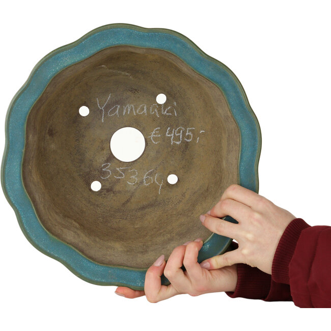 Maceta de bonsái Lotus turquesa de Yamaaki - 305 x 305 x 172 mm