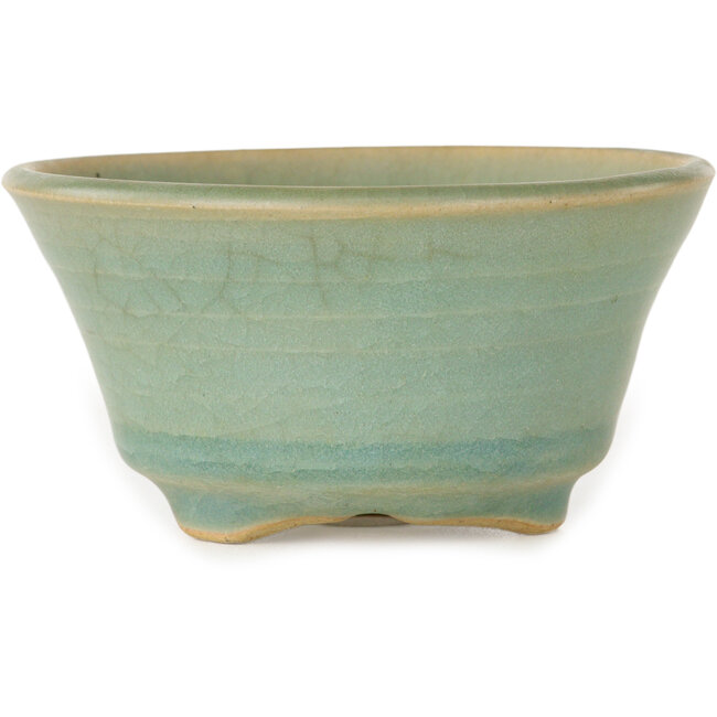 Vaso bonsai rotondo craquelé azzurro di Issho - 105 x 105 x 55 mm