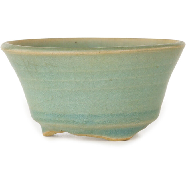 Vaso bonsai rotondo craquelé azzurro di Issho - 105 x 105 x 55 mm