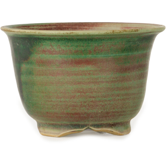 Vaso bonsai rotondo verde e rosso di Issho - 102 x 102 x 68 mm