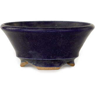 Iss(h)o/ou 93 mm round dark blue bonsai pot by Issho, Japan
