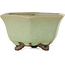Hexagonal green craquelé bonsai pot by Heian Kozan - 110 x 110 x 58 mm