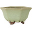 Hexagonal green craquelé bonsai pot by Heian Kozan - 110 x 110 x 58 mm