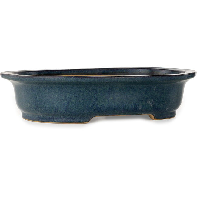 Ovale blauwe bonsaipot van Seizan (Reihou, Kataoka Katsushi, meester Seizan oven) - 414 x 332 x 98 mm