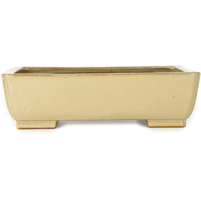 Rechthoekige gebroken witte bonsaipot van Seizan (Reihou, Kataoka Katsushi, meester Seizan oven) - 257 x 198 x 70 mm