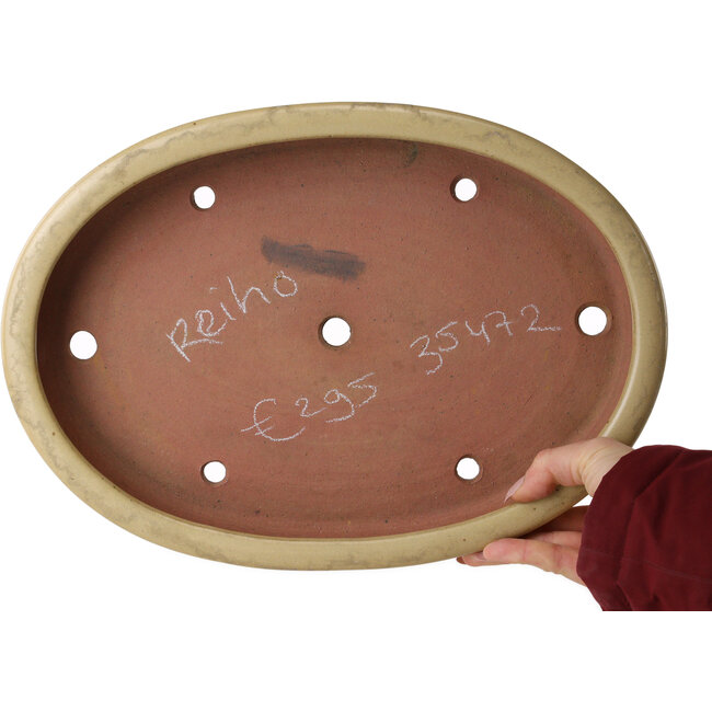 Ovaler, cremefarbener Bonsaitopf von Seizan (Reihou, Kataoka Katsushi, Meister Seizan-Ofen) – 355 x 250 x 52 mm