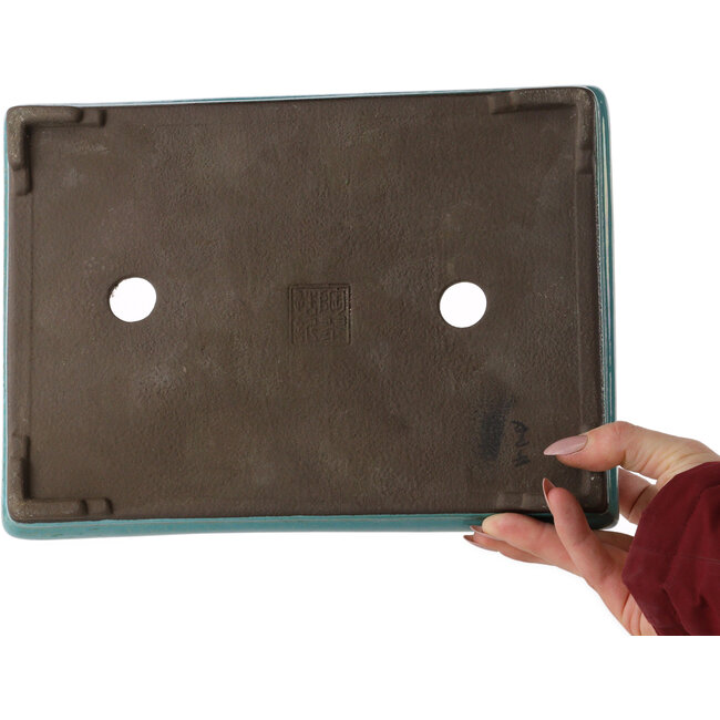 Pot à bonsaï rectangulaire turquoise de Tosui - 268 x 192 x 43 mm