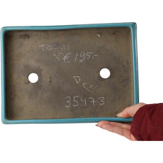 Rechthoekige turquoise bonsaipot van Tosui - 268 x 192 x 43 mm