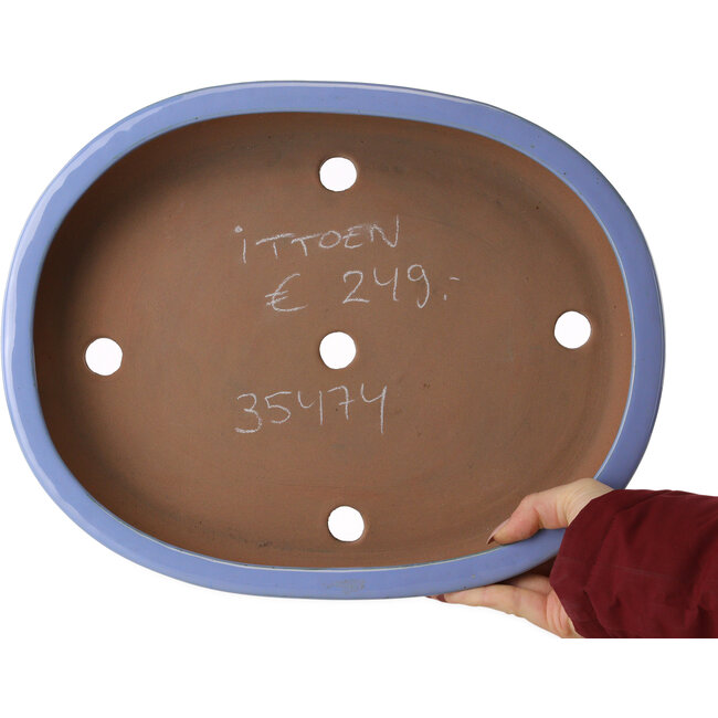 Oval blue bonsai pot by Itouen - 355 x 280 x 67 mm