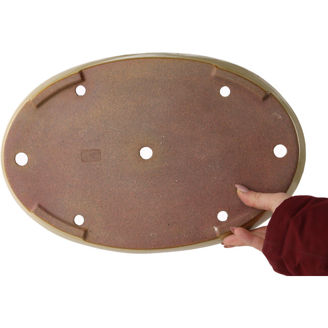 Oval off-white bonsai pot by Seizan (Reihou, Kataoka Katsushi, master Seizan kiln) - 365 x 242 x 33 mm