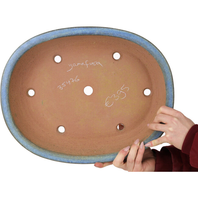 Maceta ovalada azul para bonsái de Yamafusa - 410 x 325 x 90 mm
